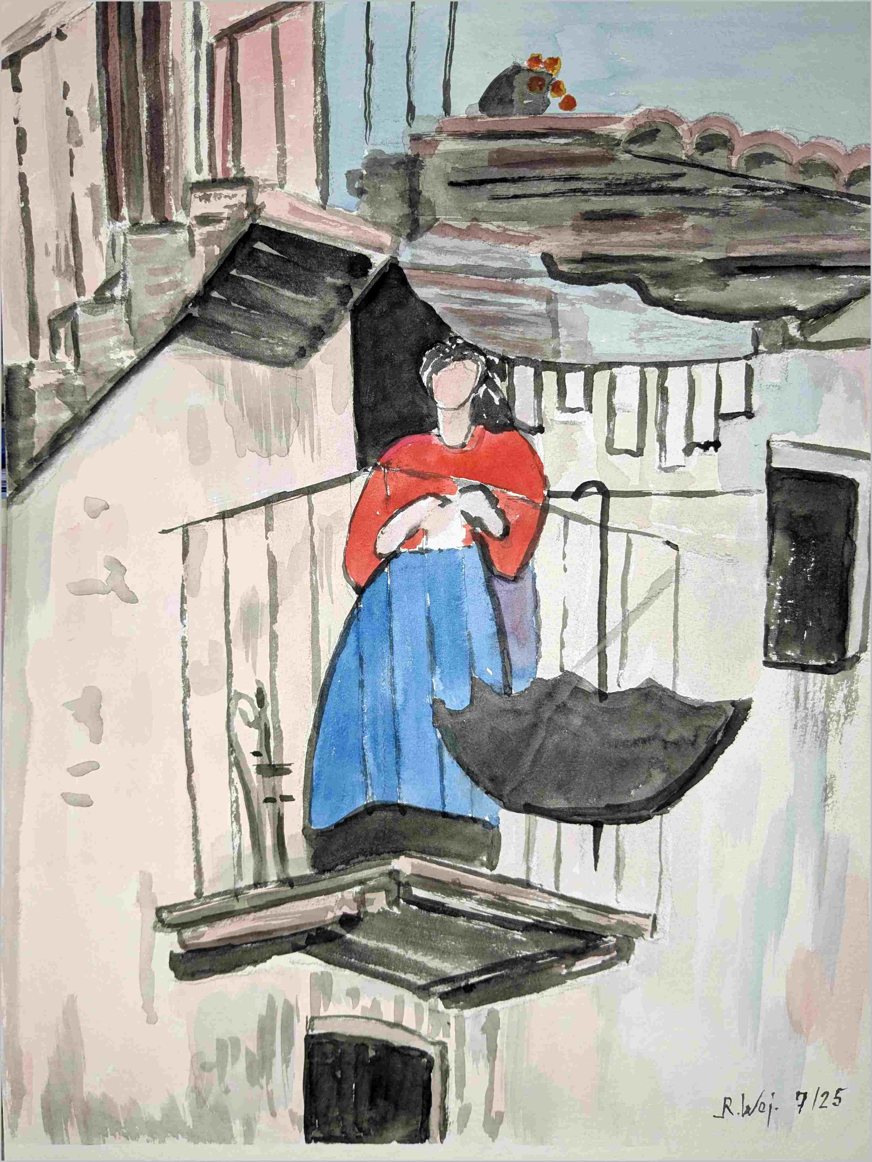   Frau auf Balkon
